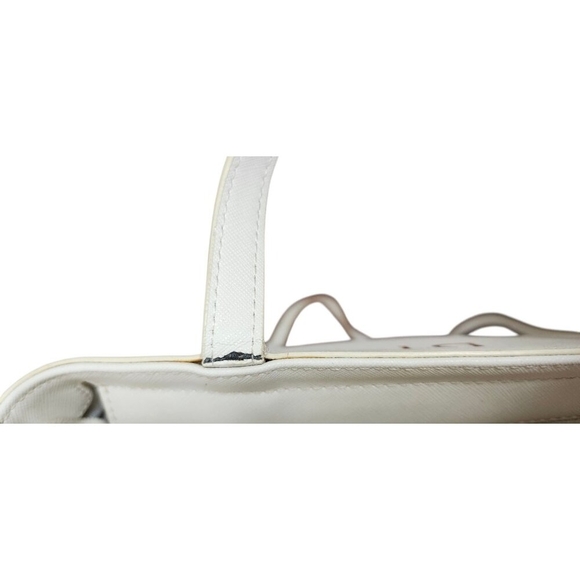 TDE White Structured Leather Tote Bag DT Logo Gold Hardware Crossbody Strap - Picture 6 of 15